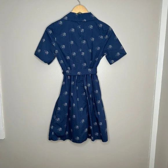 Tullette Women's XS Blue White Dot Print‎ Short Sleeve Button Down Belted Dress - Picture 10 of 10